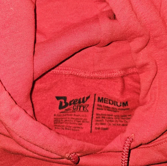 Vtg.Brew City Budweiser Classic Logo Red Pullover Hoodie Sweatshirt Size Medium Men